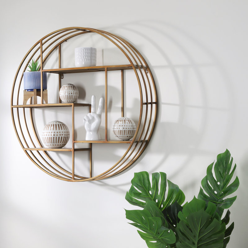 Modern Glam Iron and Wood Wall Storage Shelf - 32" x 7" x 32", Bronze/Copper
