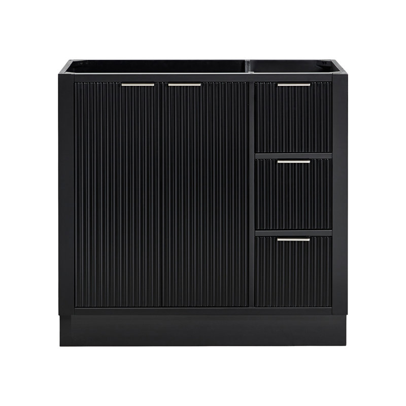 Haun 36'' Solid Wood Left Offset Bathroom Vanity Base Only, Base Cabinet without Top in Black, Black