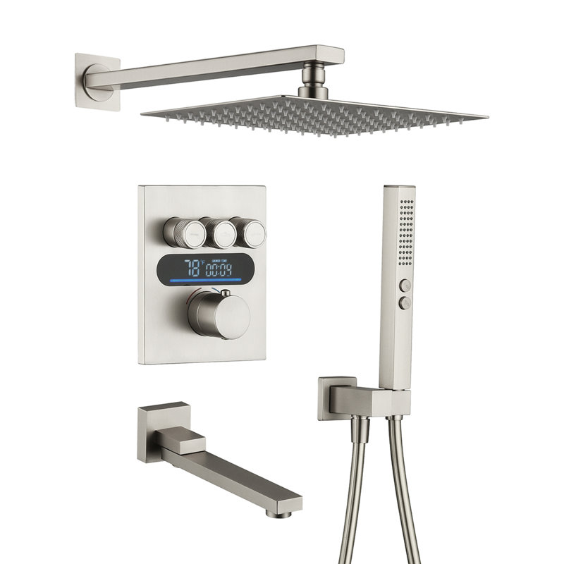Lefton Shower System In Fahrenheit Display (battery-free), 10” Overhead Shower Head With All-in-one Handheld Spray Showerhead And Bathtub Faucet, 4-in-1 Control System, Sswm2502