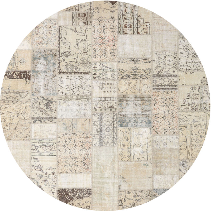 Tapis beige contemporain, Rond 5 pi