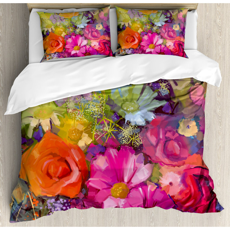 Floral Modern & Contemporary Polyester Duvet Cover, Queen Duvet Cover + 2 Queen Shams