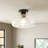 1-Light E26 Matte Black Metal Flush Mount with Clear Glass Shade, Dimmable, ETL Listed