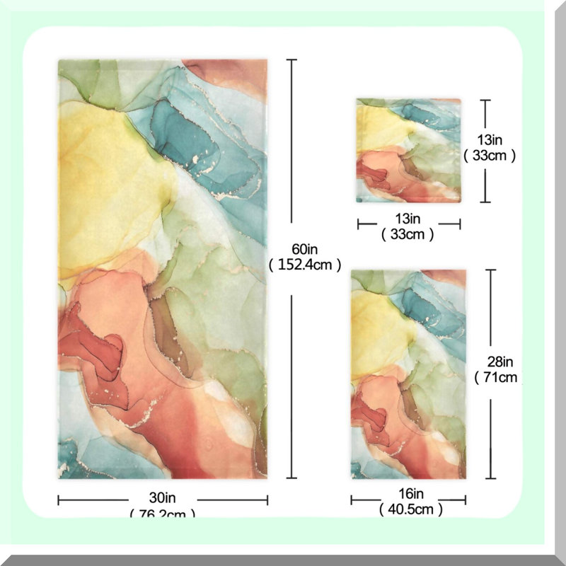 Vibrant Fluid Art Bath Towel Set - Luxury 3-Piece: Soft, Multipurpose Towels for Bathroom, Hotel, Gym, Yoga, Spa - Includes Bath Towel, Hand Towel, Washcloth