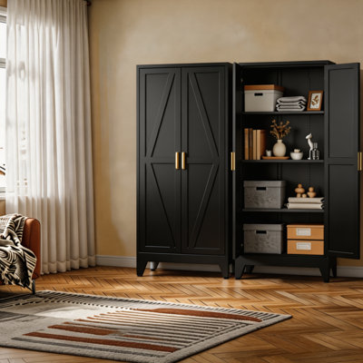 Grande armoire de rangement en métal 71 po avec 2 portes, 4 tablettes réglables et un espace de rangement indépendant