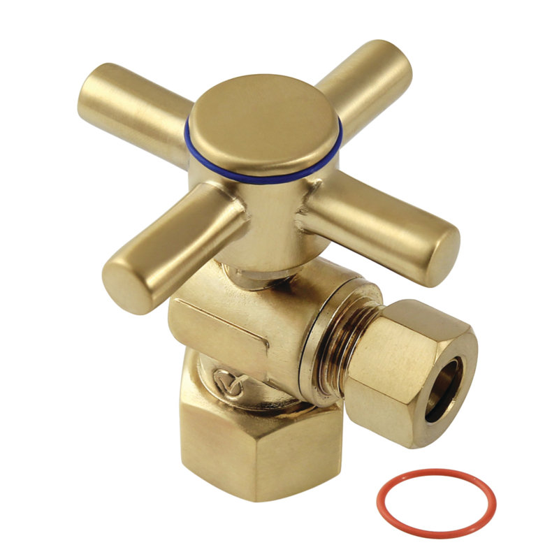 Kingston Brass Concord 1/2-Inch FIP x 3/8-Inch OD Comp Quarter-Turn Angle Stop Valve, Brushed Brass