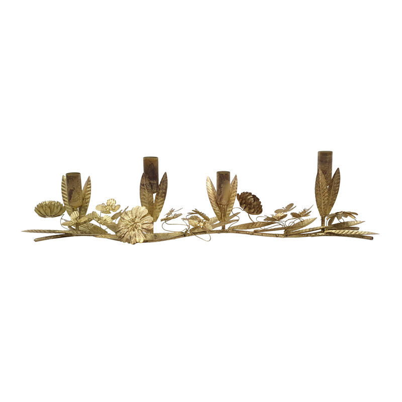 Porte-chandelle décoratif en fer 4 lumières 23 x 6,3 x 6 po avec branches dorées
