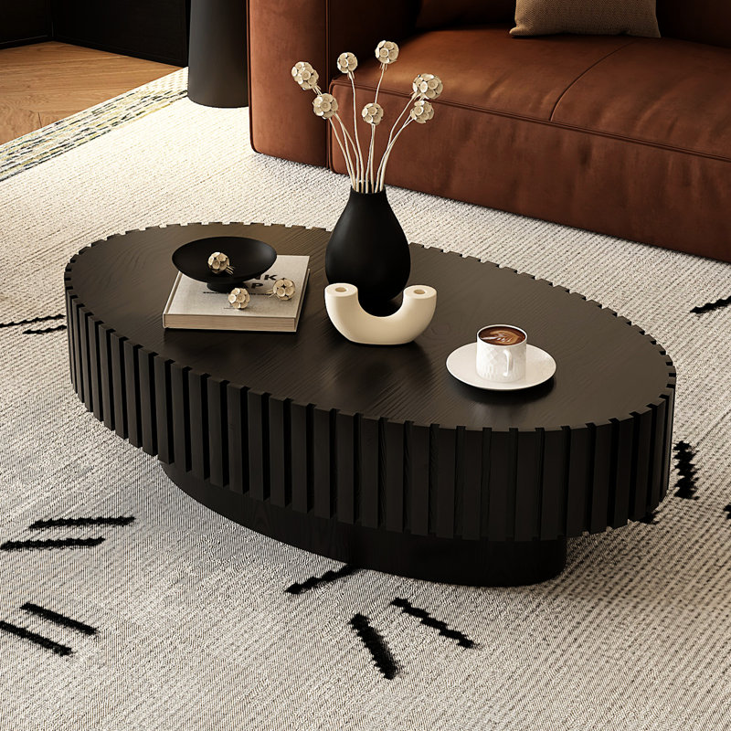 Table basse ovale avec motifs en relief faits à la main, base, table moderne fabriquée à la main, plateforme, salon contemporain