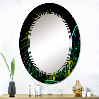 Abstrait vert feuilles de palmier tropicales - miroir mural tropical ovale