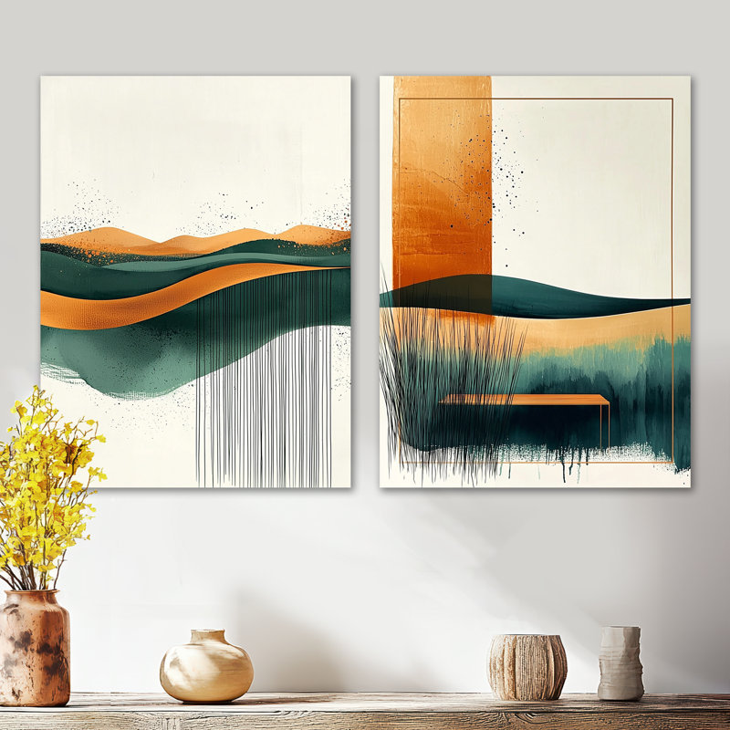 «Brown Minimalist Tranquility Meadow I», impression murale en métal 2 pièces, 32" H x 48" W