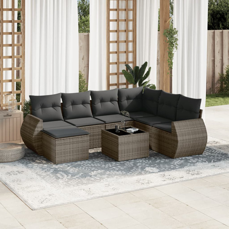 Ensemble de canapé de jardin Vidaxl PE rotin gris, acier thermolaqué, verre trempé