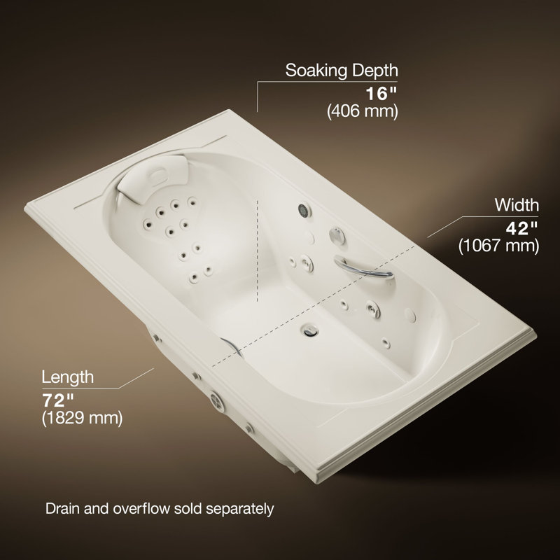 Memoirs 72" x 42" Drop In Combination Bathtub with Light and Heater Included, Biscuit