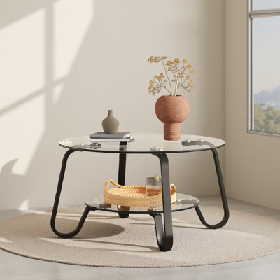 Table basse en verre trempé à structure métallique de style rétro minimaliste, ajoutant une touche d'élégance à votre salon