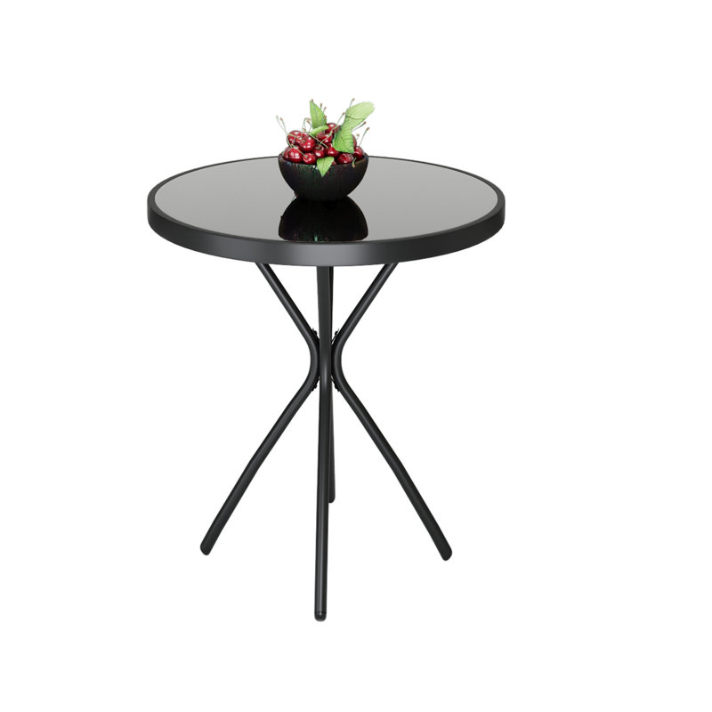 Outdoor Bistro Table, 24" Patio Table Steel Frame Tempered Glass Top, Dining Tables For Balcony Garden Poolside