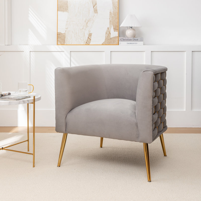 Cristen Velvet Barrel Chair, Gray Velvet, 1