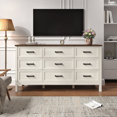 55.1" W Farmhouse 9 Drawer Dresser with Specious Tabletop,Wood Bedroom Dresser 