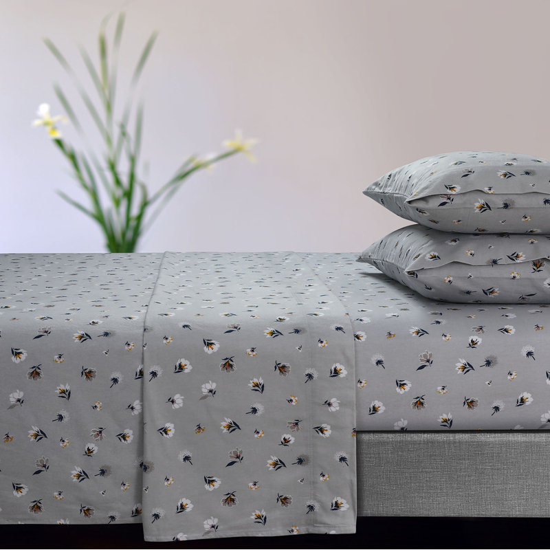 Floryn Flannel Sheet Set, Gray, Full + 2 Pillowcases