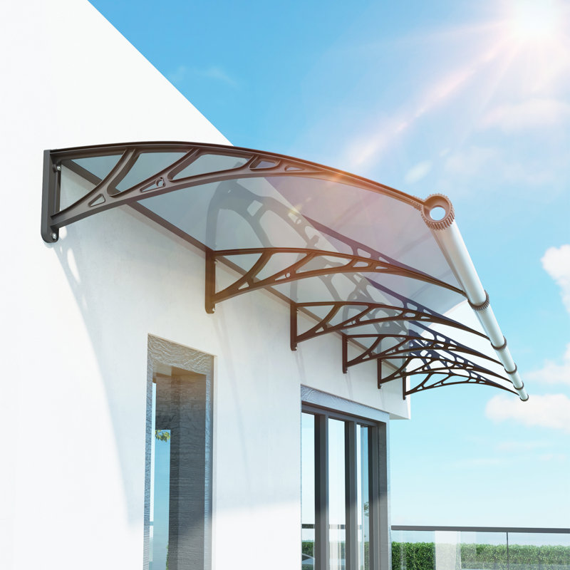Solid Polycarbonate Sheet Window Awning Door Canopy  Panel with Large Drainage Grooves Bracket Outdoor Patio Shelter, Brown
