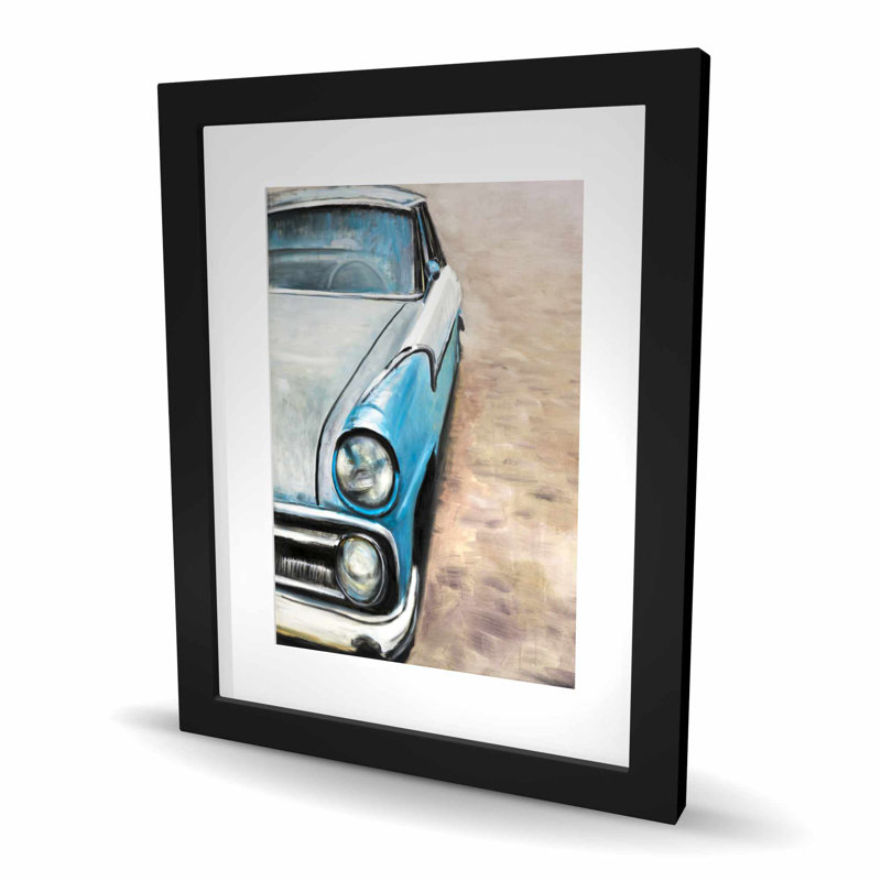 Vieille voiture classique - reproduction encadrée mate pour la décoration intérieure, Noir