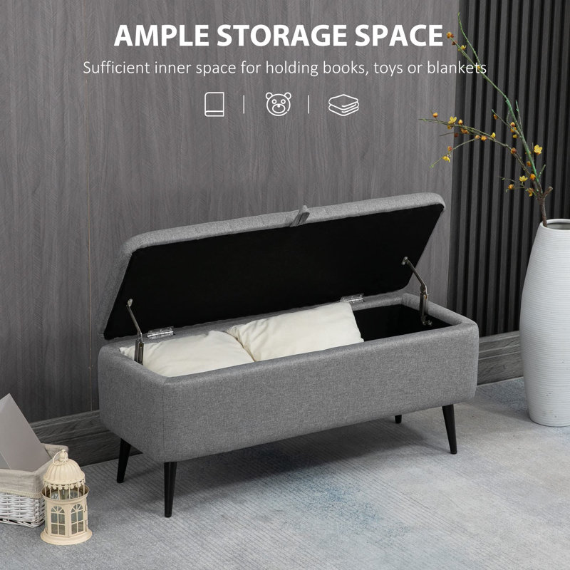 Polyester Upholstered Storage Bench, Grey