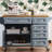 52'' Kitchen Island With Drop Leaf, Embossed Texture Kitchen Island On Wheels With Spice Rack, Towel Rack, 2 Doors And 5 Drawers, Kitchen Storage Cart With Adjustable Shelf For Kitchen, Blue Grey