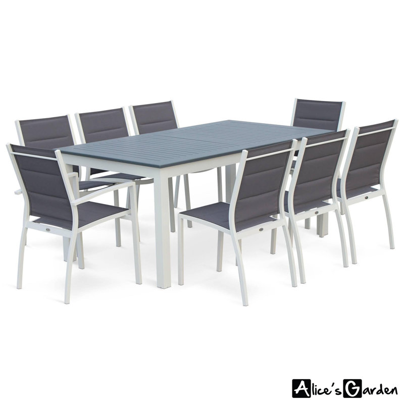 Gearhart 8 - Person Patio Dining Set with Extendable Rectangular Table , Cushions Included, White/Dark Grey