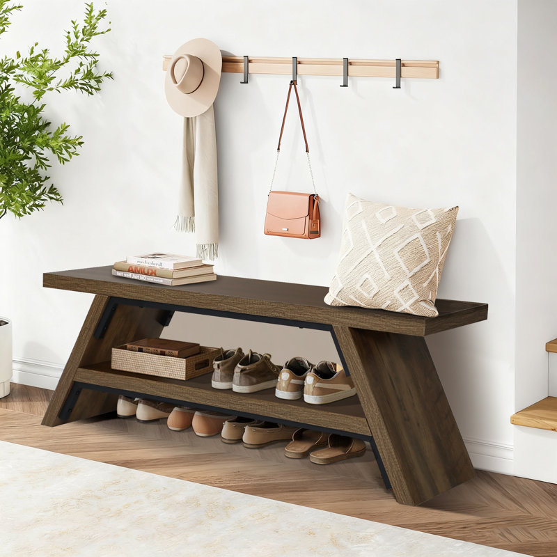Banc de rangement pour chaussures, Brun, H 17,72 po x l 47,24 po x P 11,61 po