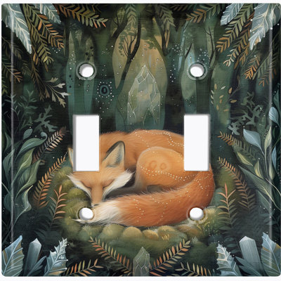 Metal Light Switch Plate Cover; US Standard Size 2 Gang Toggle - Sleeping Fox