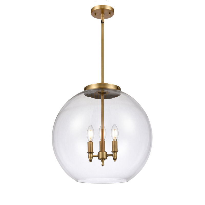 Luminaire suspendu sphère 3 lumières Ralph, H 18,38 po x l 17,75 po x P 17,75 po, Laiton brossé, Blanc mat