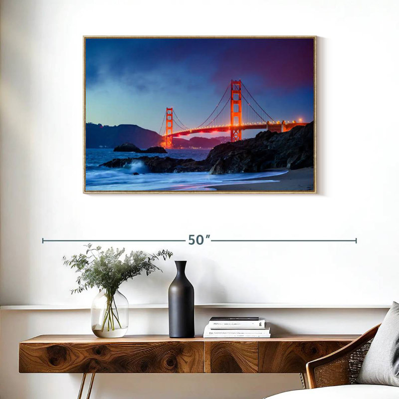 Baker Beach et le Golden Gate, Cadre flottant en bois naturel, 37 po x 25 po