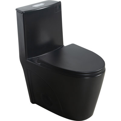 Toilette monobloc 1,1 / 1,60 GPF à double chasse, siège allongé au plancher à hauteur de confort et économie d'eau, siège à fermeture en douceur, 1000 grammes, noir mat