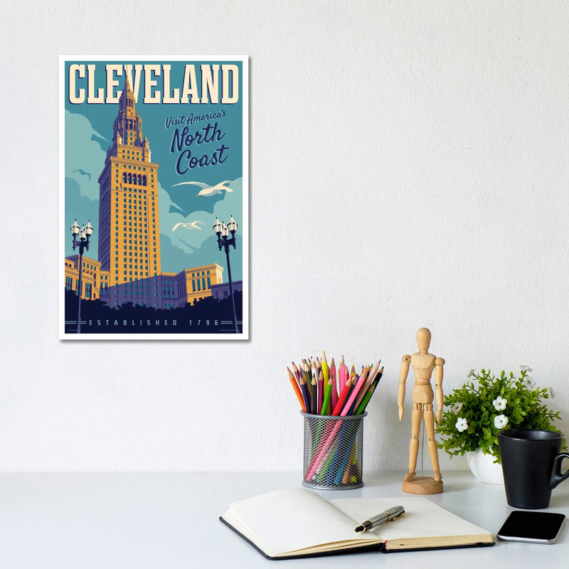 Cleveland Travel Poster 1 Piece Wrapped Canvas Wall Art, 20.32 cm H x 30.48 cm W