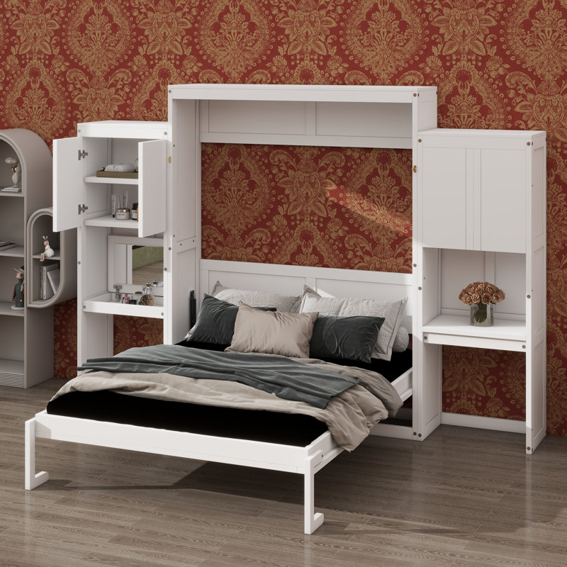 Lit escamotable avec bureau, coiffeuse et armoires Murphy, Blanc