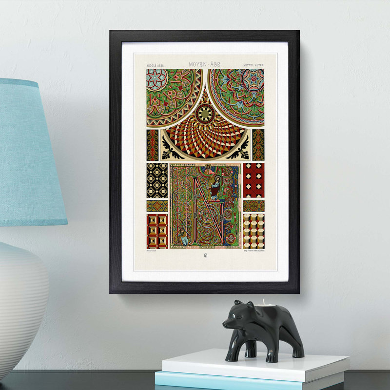 Middle-Age Pattern by Albert Racinet - Picture Frame Painting Print, 87cm H x 62cm W x 2cm D, Black Framed
