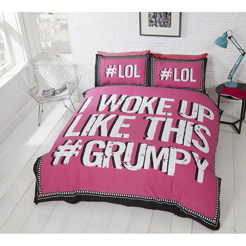 Larren Cotton Blend, Polyester Graphic Print & Text Duvet Cover Set with Pillowcases