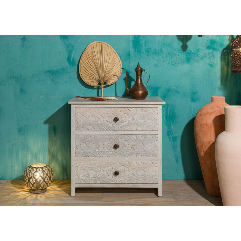 Kashmir Solid Wood 80 cm W Chest of 3 Drawers
