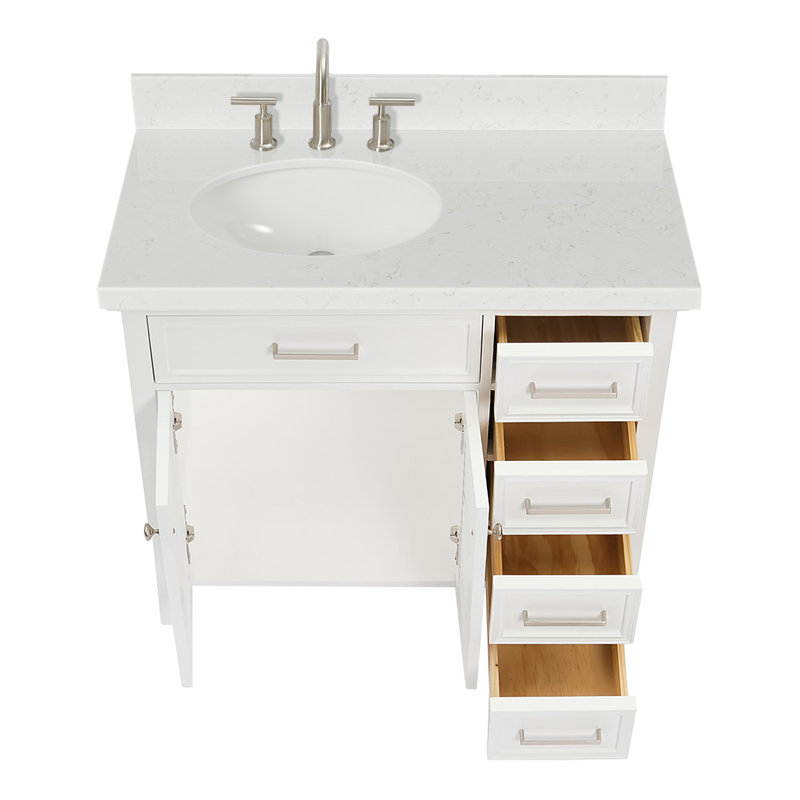 Ensemble de meuble-lavabo simple 43 po Bodhin, Blanc, 36.25", Quartz blanc de Carrare