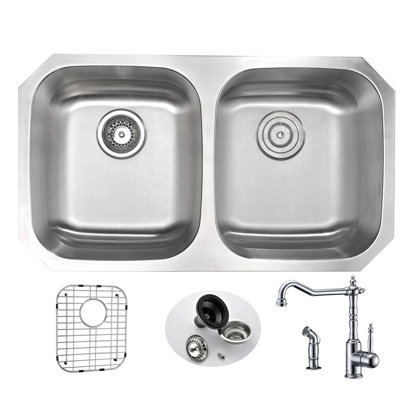 Moore 32.25'' L Double Bowl Stainless Steel Kitchen Sink