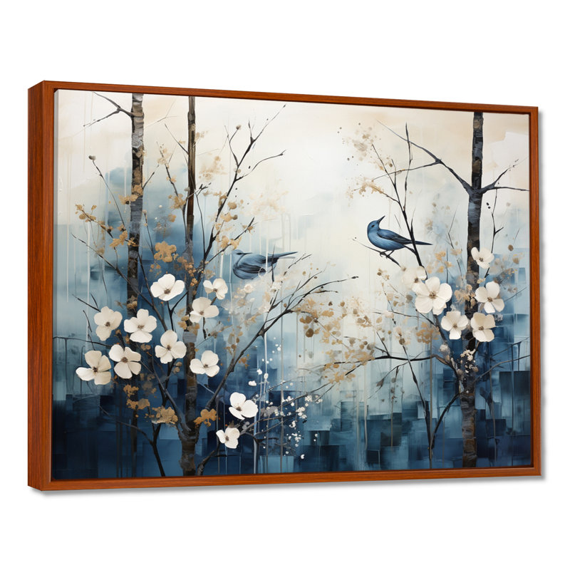 «Blue and White Forest Winter Harmony I», art mural sur toile, H 16 po x l 32 po x P 1 po, Brown Floater Framed