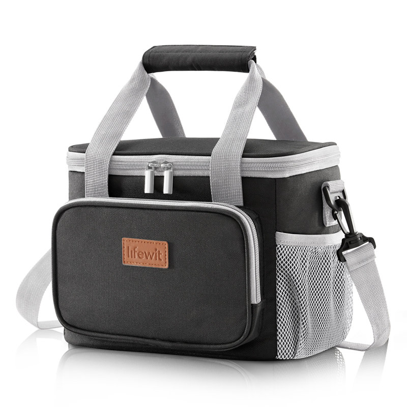 Grand sac fourre-tout isotherme avec sac de déjeuner, 12 canettes (8,5 l), Noir; gris