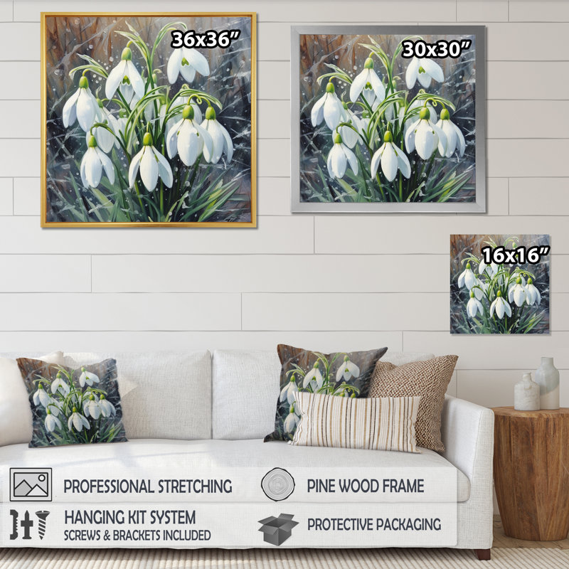 Snowdrops Floral Serenity II, H 30 po x l 30 po x P 1 po, Cadre flottant blanc