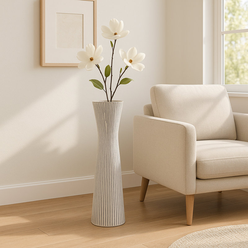 Vase en grès de style contemporain Richarson, H 25 po x l 7 po x P 7 po, Noir / brun / beige