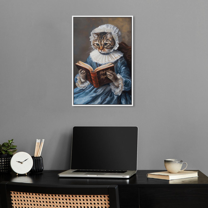 «Literature Writer Cat» par Quirky Art, Cadre blanc, H 31 po x l 21 po