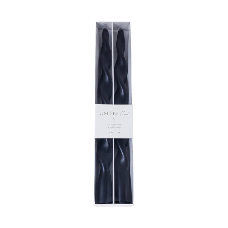 Ensemble de 12 chandelles formelles Lumière Twist - Décoration de table des fêtes, Cône 12 po x 0,875 po, Noir