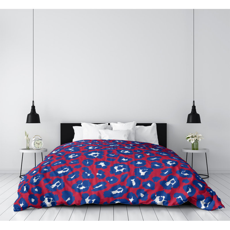 Housse de couette simple à imprimé léopard, Housse de couette pour lit simple, Microfibre, Rouge/bleu
