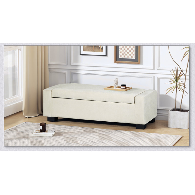 Banc repose-pieds de 50 po en tissu texturé rectangulaire avec couvercle à charnières pour le siège, le repose-pieds et le rangement caché, parfait pour le salon, la chambre à coucher ou le vestibule 