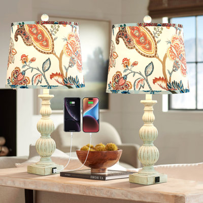 26" Resin USB Table Lamp with USB & Type-C Ports