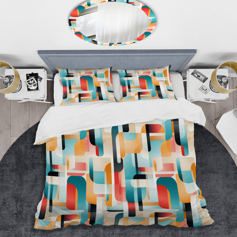 Ensemble de housse de couette Multicolor Geometric Gridlock, Housse de couette simple + 1 taie décorative stan