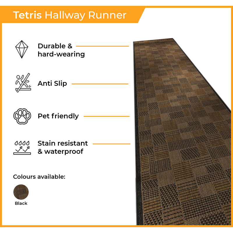 Runner Chequered Machine Printed Area Rug, Runner 66 x 390 cm