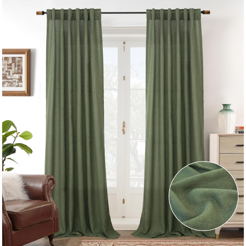 Paire de rideaux semi-transparents avec passe-tringle Janie, Vert olive, L 52 po x L 96 po
