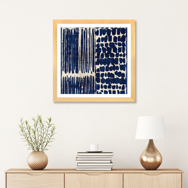 «Indigo Batik III» par Wild Apple Portfolio - impression sur toile, H 24 po x l 24 po x P 1 po, Cadre brun